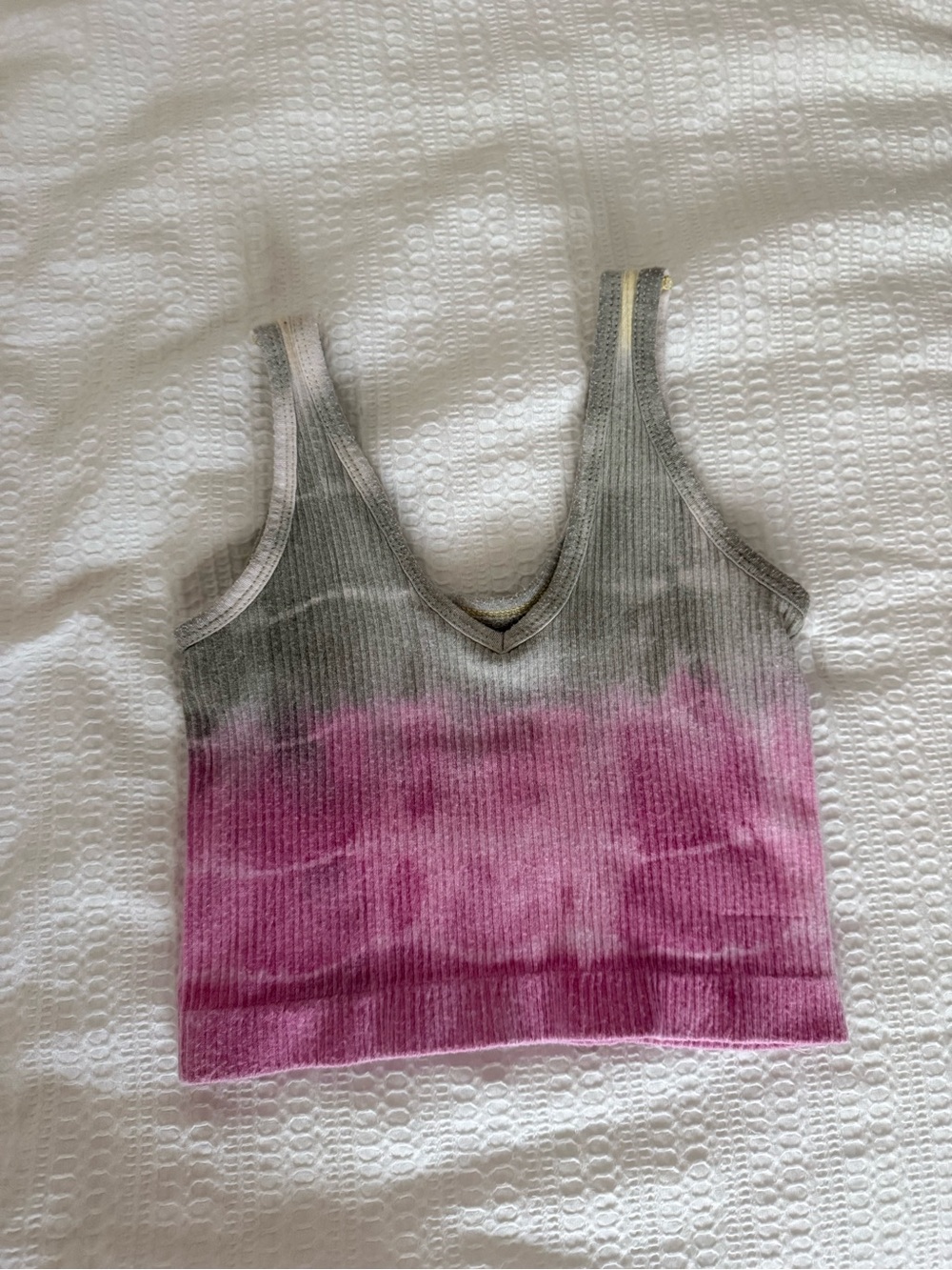 Urban Outfitters Ribbed V-Neck Tie-Dye Tank - Pink, Gray